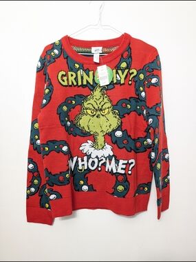 NWT The Grinch "Who? Me?" Red Novelty Sweater S